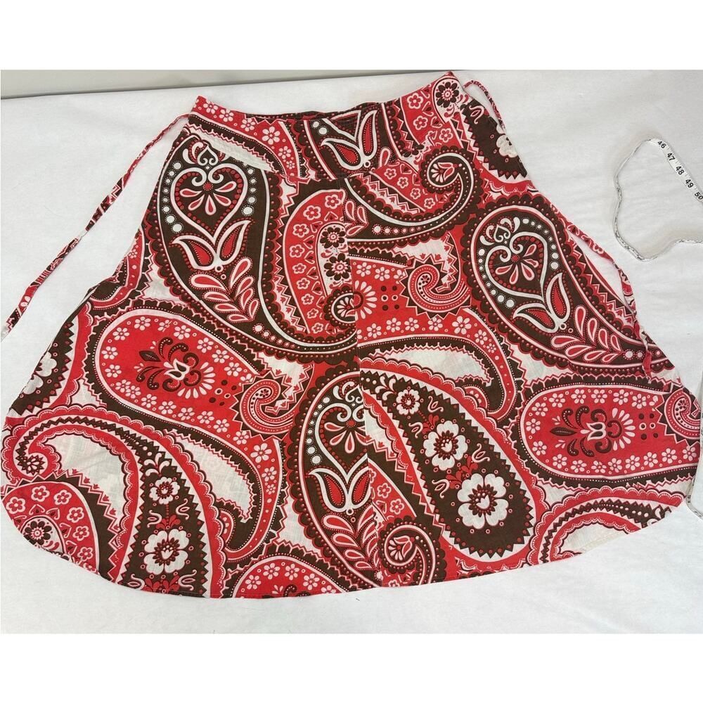 Talbots Paisley Print Rounded Hem Red Brown White Skirt Cotton - Women Size 14